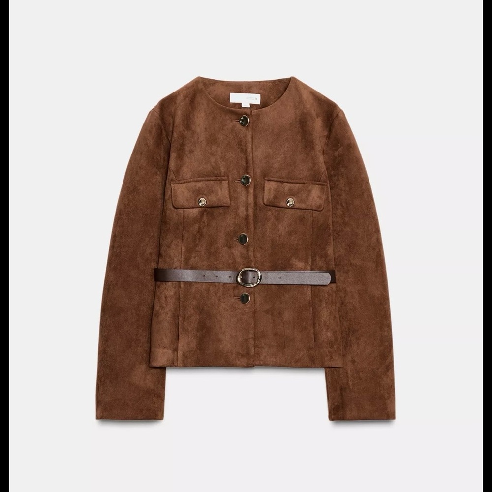 Zara Brown Suede Belted Blazer